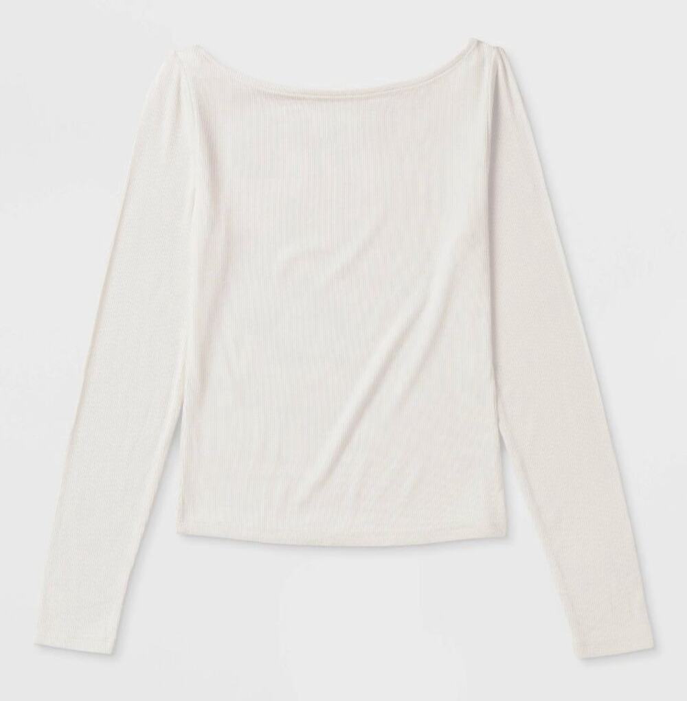 WILD FABLE | WOMENS RIBBED BOAT NECK CREAM LONG SLEEVE WITH STRETCH | XXL